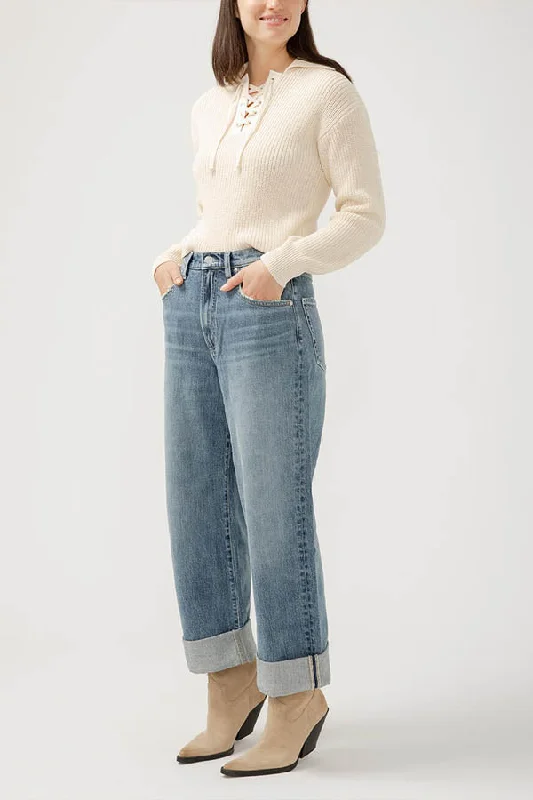 Silver 90's Mid Rise Baggy Jean Stylish Acid-Wash Jeans