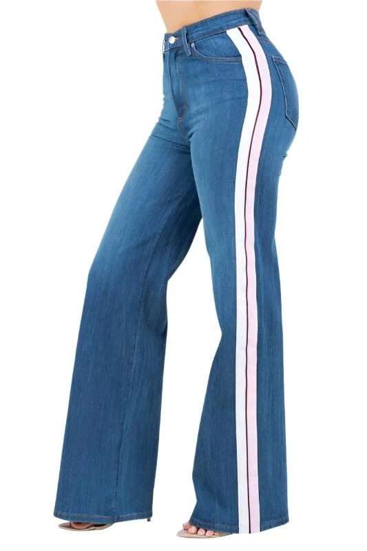 Striped Wide Leg Jeans Elegant Bootcut Fit Jeans