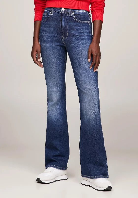 Tommy Jeans Sylvia High Rise Flare Leg Jeans, Medium Denim Trendy Cut-Off Denim Shorts