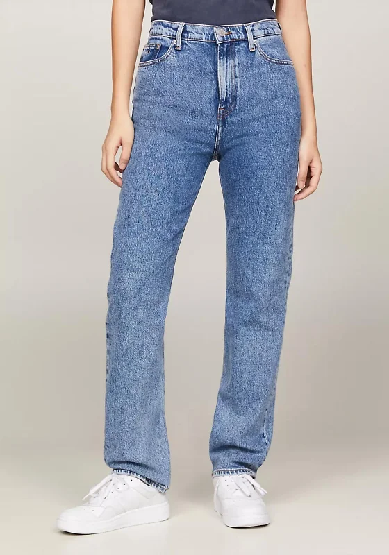 Tommy Jeans Julie Ultra High Straight Leg Jeans, Medium Denim Chic Double Waistband Jeans