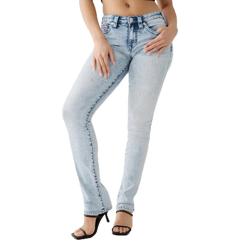 True Religion Womens Billie Mid-Rise Light Wash Straight Leg Jeans Fashionable Cropped Denim Jeans