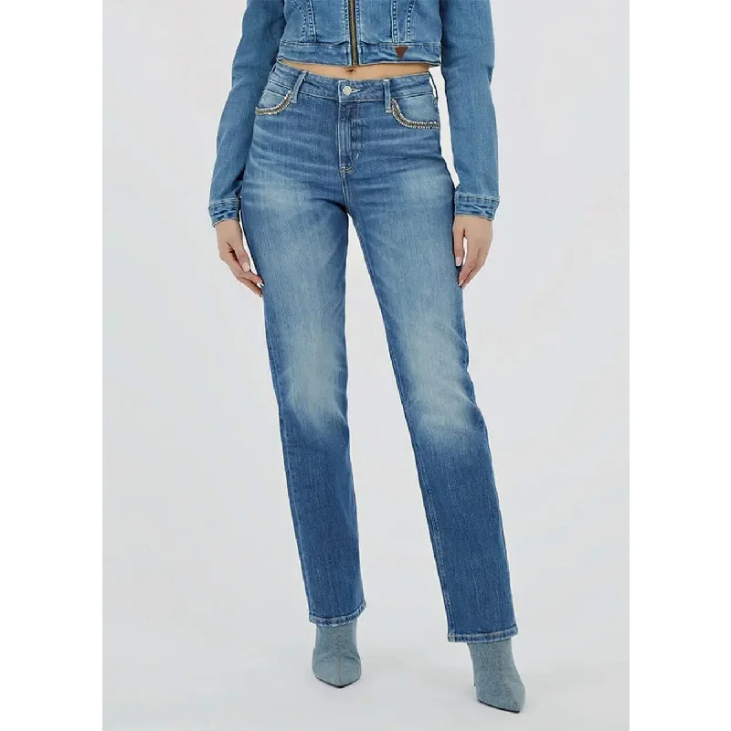 Blue High Rise Straight Jeans Stylish Relaxed Fit Skinny Jeans