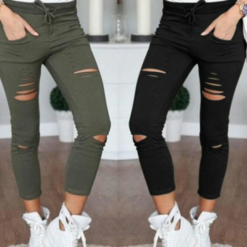 Women Denim Skinny Jeans Comfortable Drawstring Waist Jeans