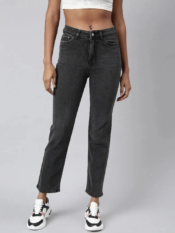 Women Straight Fit Denim Grey Jean-GZ-5901-Grey Comfortable Full-Length Denim Jeans