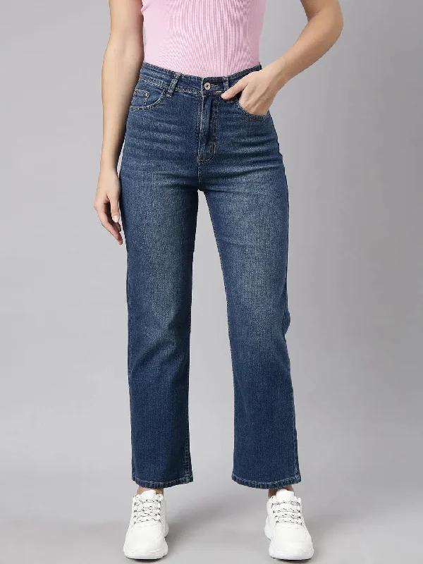 Women Straight Fit Denim Navy Blue Jean-GZ-5914-Navyblue Trendy Acid Wash Skinny Jeans
