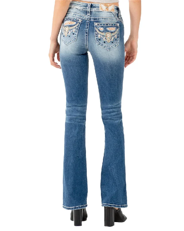 Women's Oh My Steer Mid-Rise Bootcut Jeans Chic Rip-Detail High-Waist Jeans