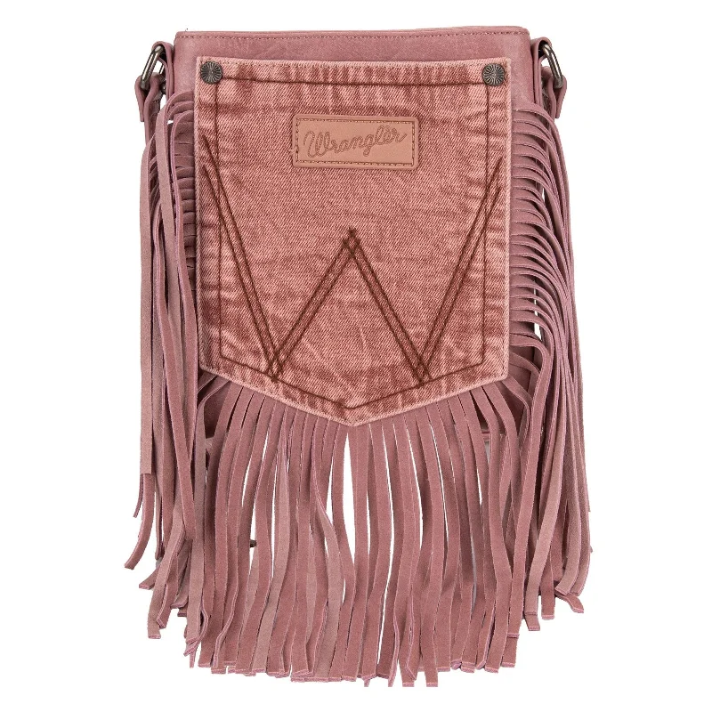 Wrangler Leather Fringe Jean Denim Pocket Crossbody - Pink Stylish High-Waist Skinny Denim