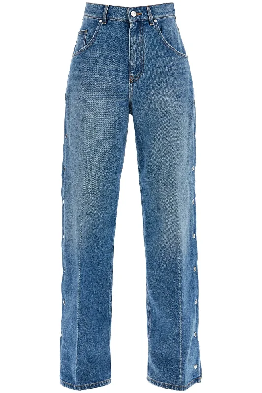 Buttoned Ripped Jeans With Sl  - Blue Fashionable Relaxed Fit Denim