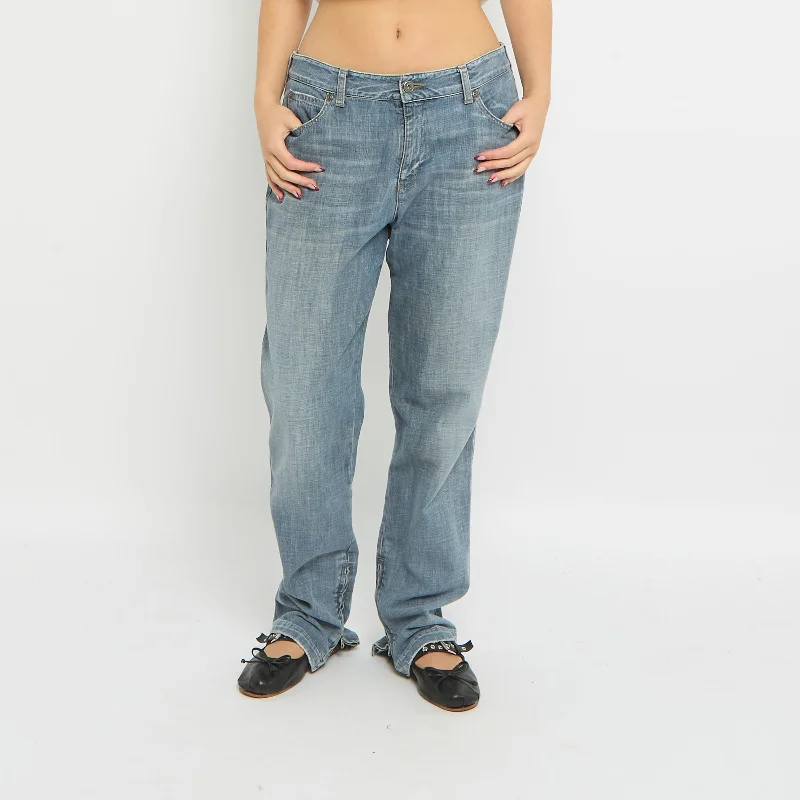 Armani Embroidered Detail Straight Leg Jeans - UK 10 Classic Button Fly Jeans