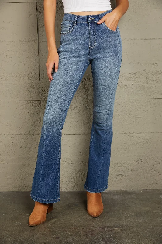 Baeful High Waist Flare Jeans with Pockets Chic Cropped Jeans