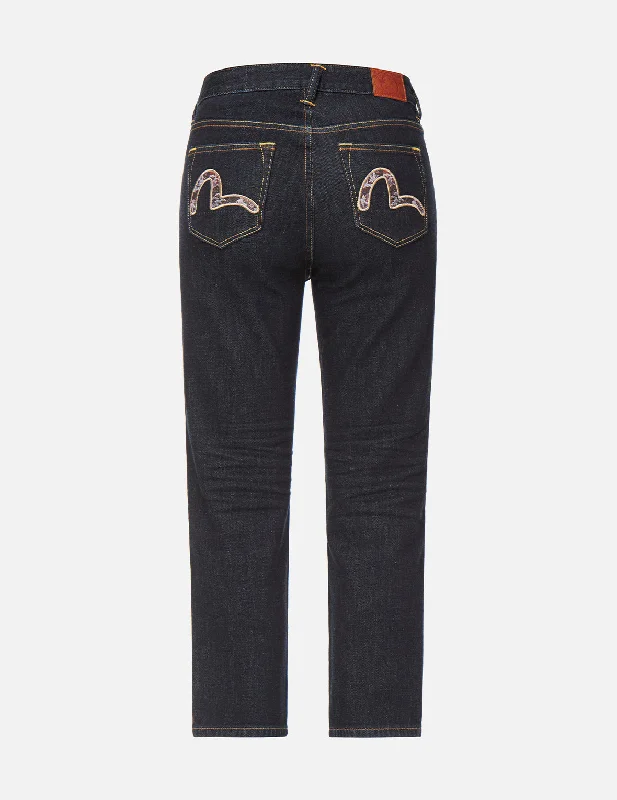 Brocade Seagull Embroidered Straight-cut Jeans Trendy Cut-Off Denim Shorts