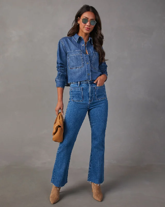 Casual Times High Rise Stretch Straight Jeans Trendy Layered Pocket Jeans