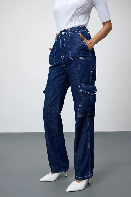 Deep Blue Utility Pocket Cargo Jeans Classic Black Denim Jeans