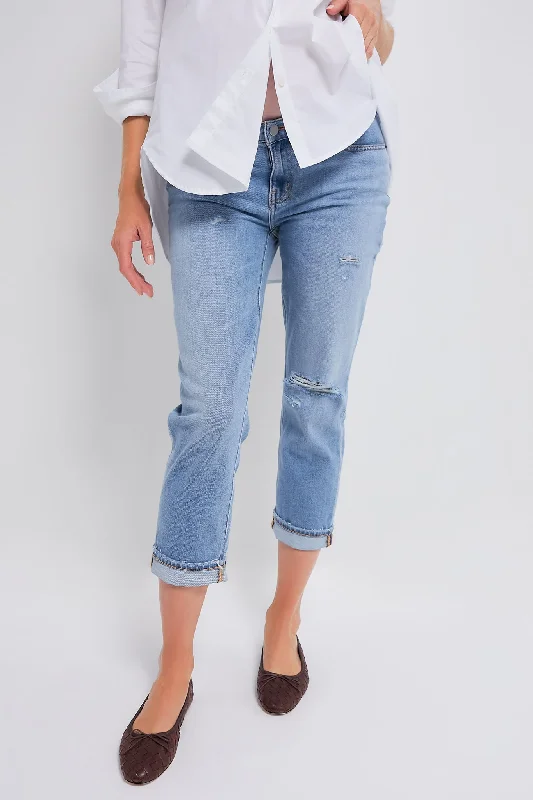 Destroyed Light Wash The Boyfriend Maternity Jean Cozy Stretch High-Waist Jeans