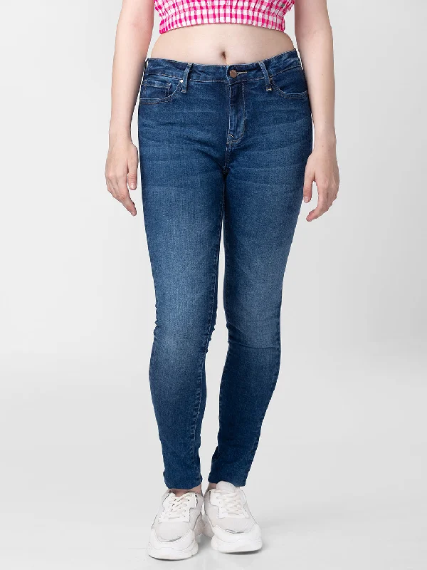 Spykar Women Mid Blue Cotton Skinny Fit Regular Length Jeans (Adora) Fashionable Straight Fit Denim