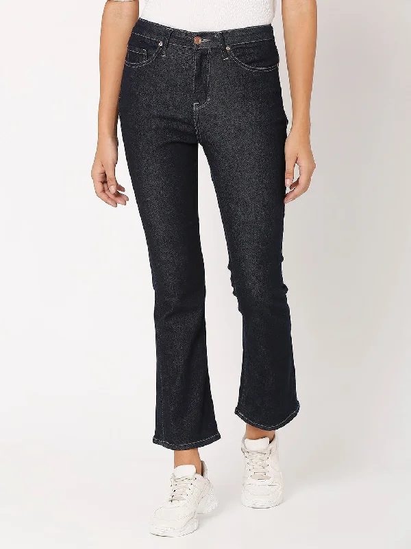 Spykar Raw Indigo Lycra Flare Fit Ankle Length Jeans For Women Comfortable Boyfriend Jeans