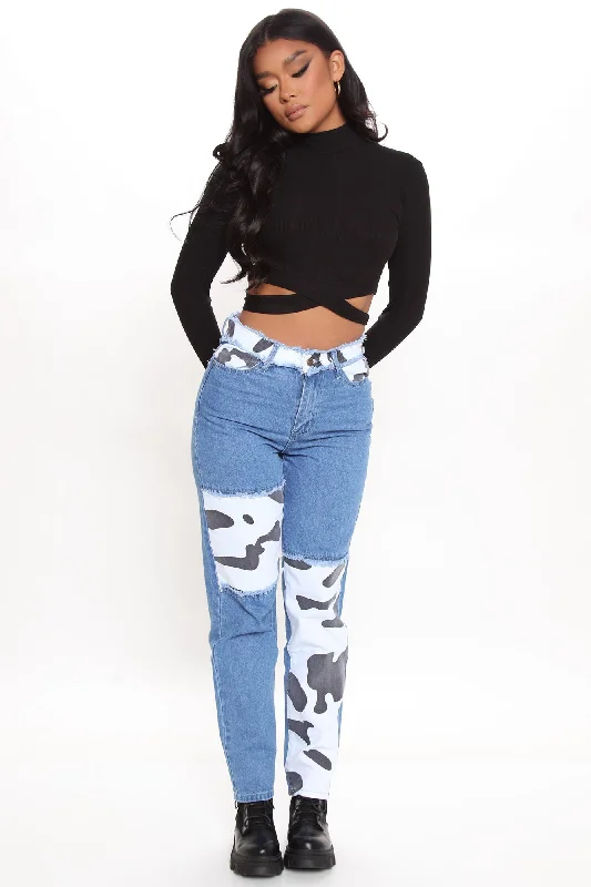 Favorite Cowgirl Colorblock Mom Jeans - Black/combo Chic Ripped Jeans