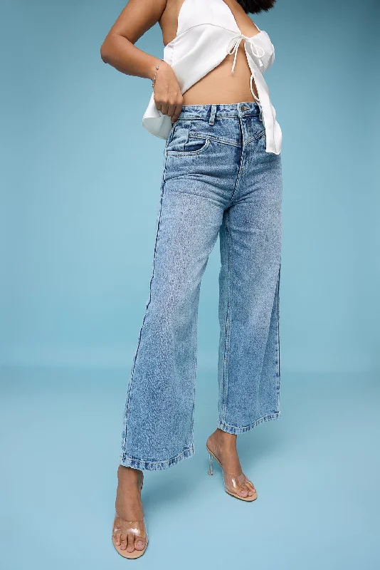 Whiskered Light Straight Leg Jeans Trendy Flared Leg Jeans
