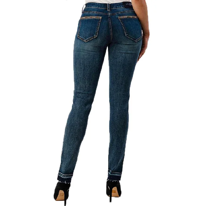 Grace in LA Women's Border Detail Pocket Skinny Jeans Stylish Acid-Wash Jeans