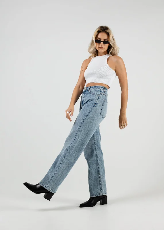 The Billie Jeans Medium Light Blue Chic Vintage-Inspired Denim Jeans