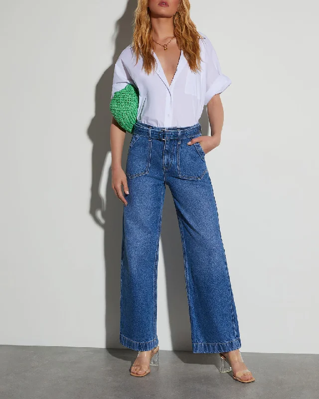 Jenny Belted High Rise Wide Leg Jeans Casual Loose Fit Jeans