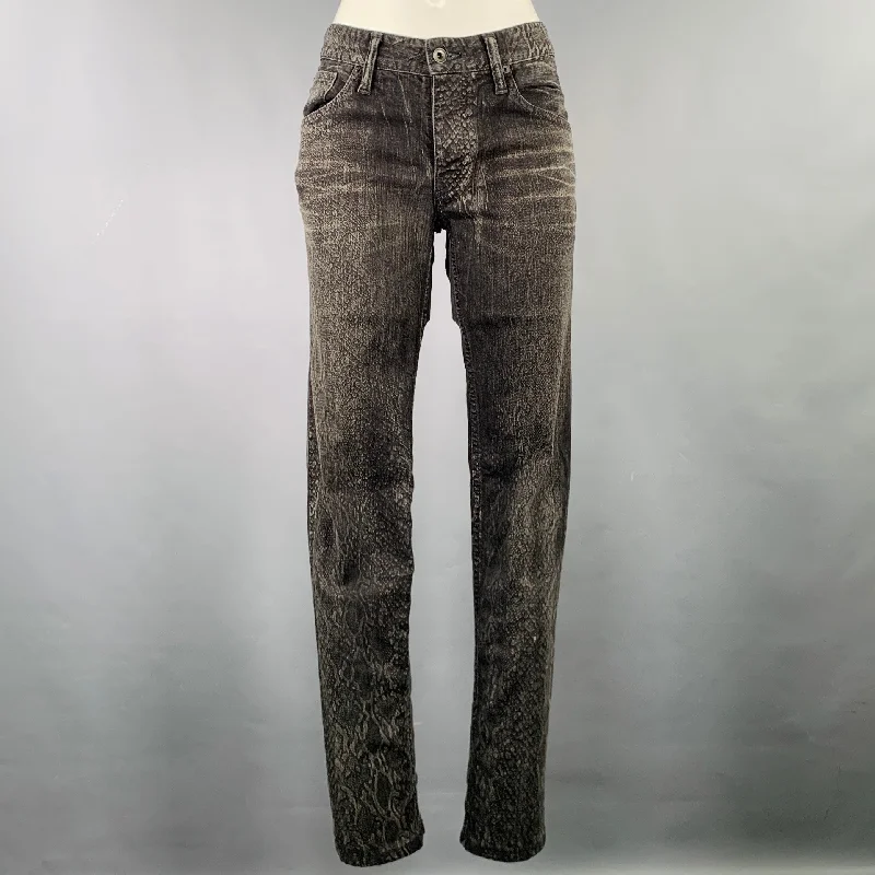 L.G.B Size 28 Grey Charcoal Cotton Polyurethane Snake Skin Print Jeans Stylish Relaxed Fit Skinny Jeans