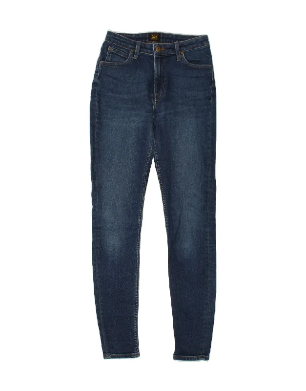 LEE Womens Skinny Jeans W26 L30 Navy Blue Cotton Stylish Shredded Denim Jeans