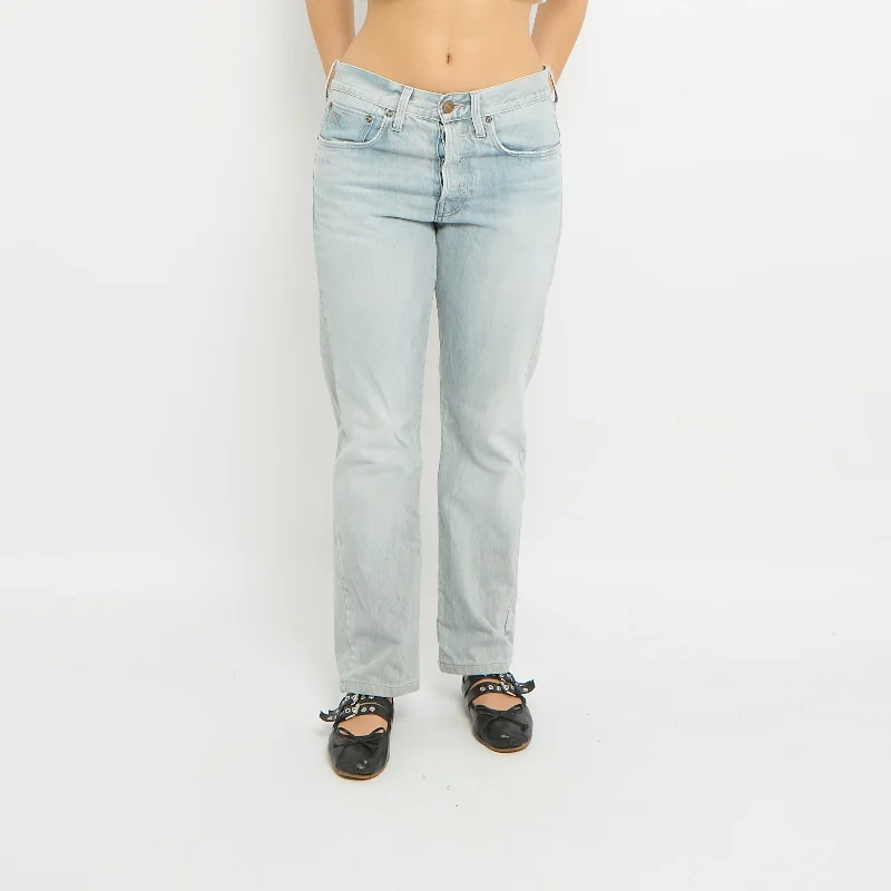 Light Wash Straight Leg Jeans - UK 12 Casual Wide-Legged Denim Jeans