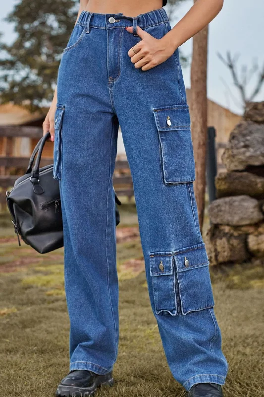 Loose Fit Long Jeans with Pockets Cozy Relaxed Fit Denim Jeans