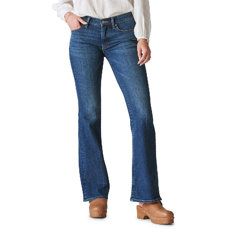 Lucky Brand Womens Mid-Rise Dark Wash Flare Jeans Fashionable Cropped Denim Jeans