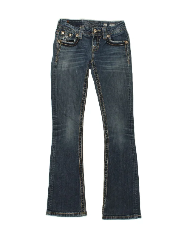 MISS ME Womens Bootcut Jeans W24 L30 Blue Cotton Stylish Cargo Style Jeans