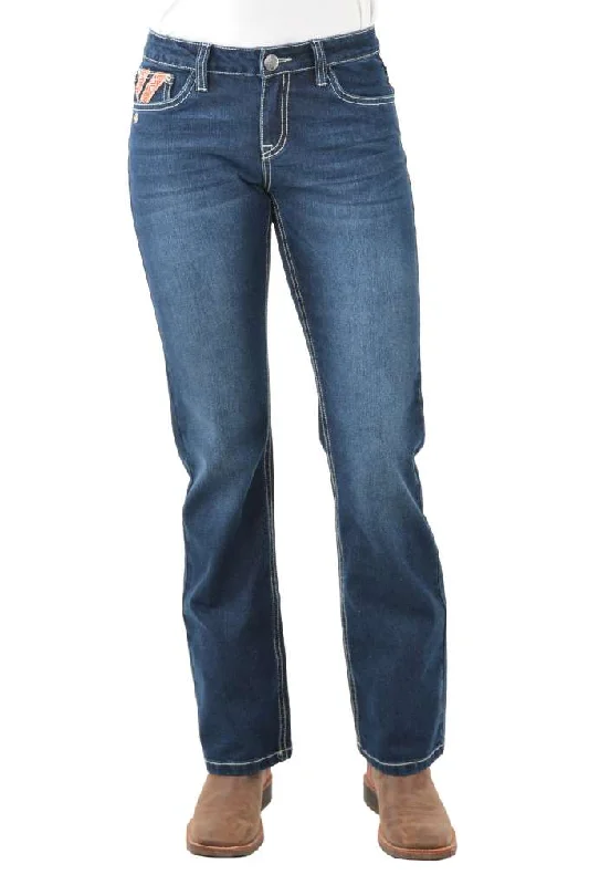 Pure Western Ladies Aztec Boot Cut Jeans Trendy Skinny High-Waist Jeans