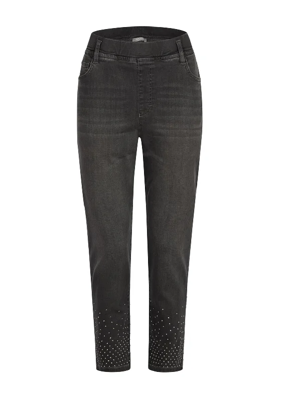 Rabe Bella Rhinestone Cuff Skinny Jean, Black Wash Denim Stylish Stone-Wash Denim Jeans