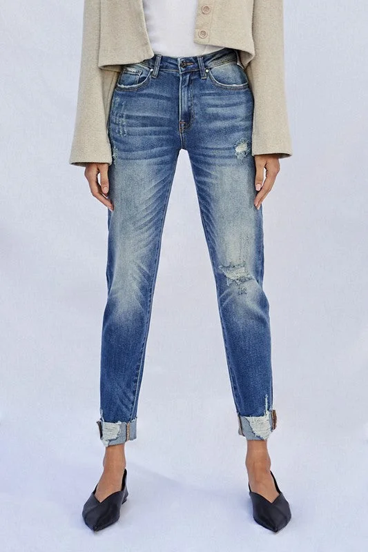 Raw Hem Boyfriend Jeans Classic Button Fly Jeans