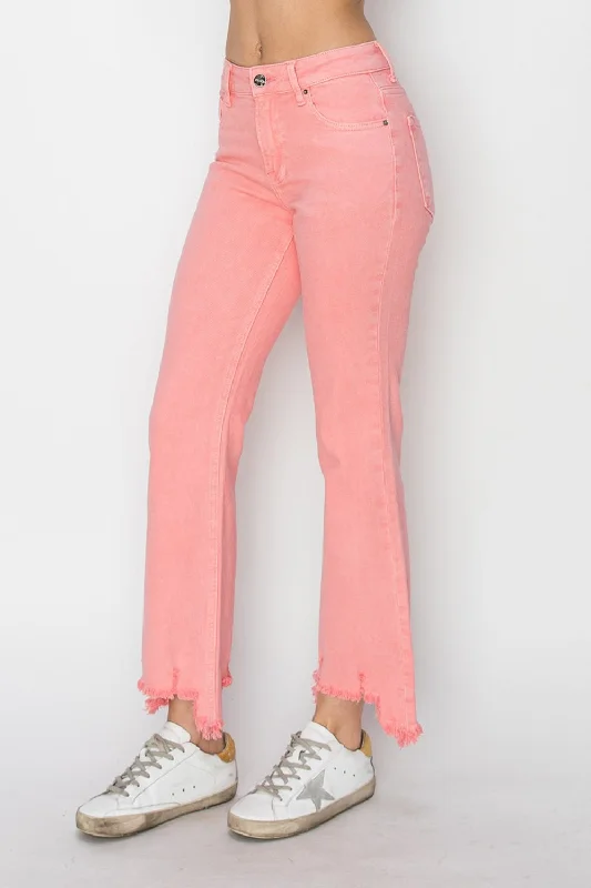 RISEN Raw Hem Bootcut Jeans with Pockets Trendy Vintage Denim Jeans
