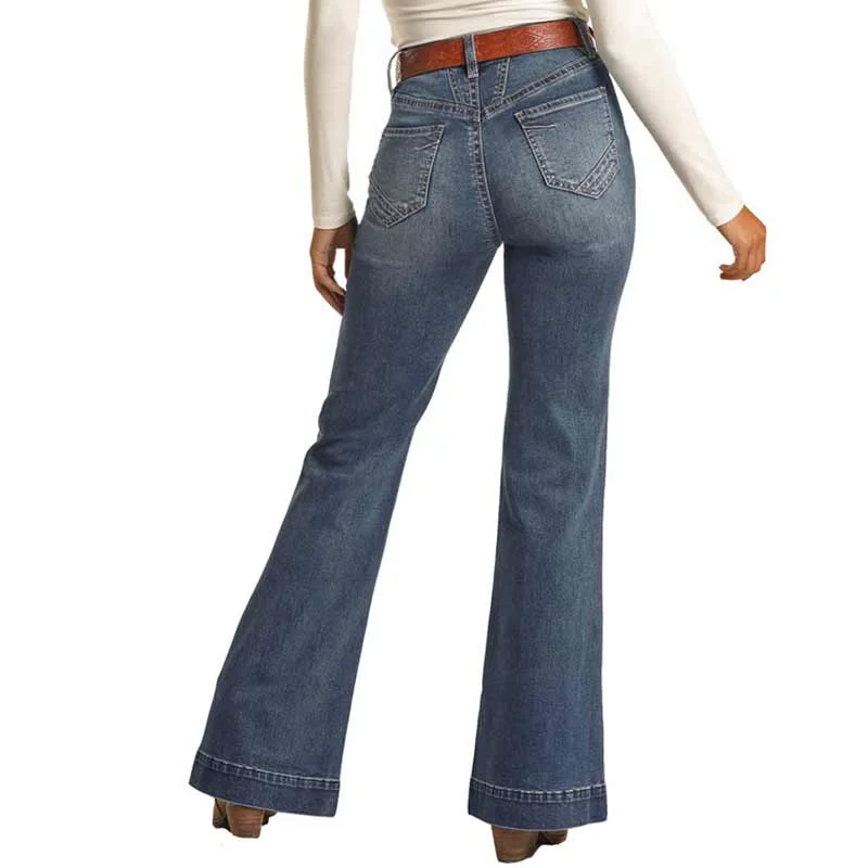 Rock & Roll Denim Women's High Rise Extra Stretch Trouser Jeans Classic Blue Denim Jeans