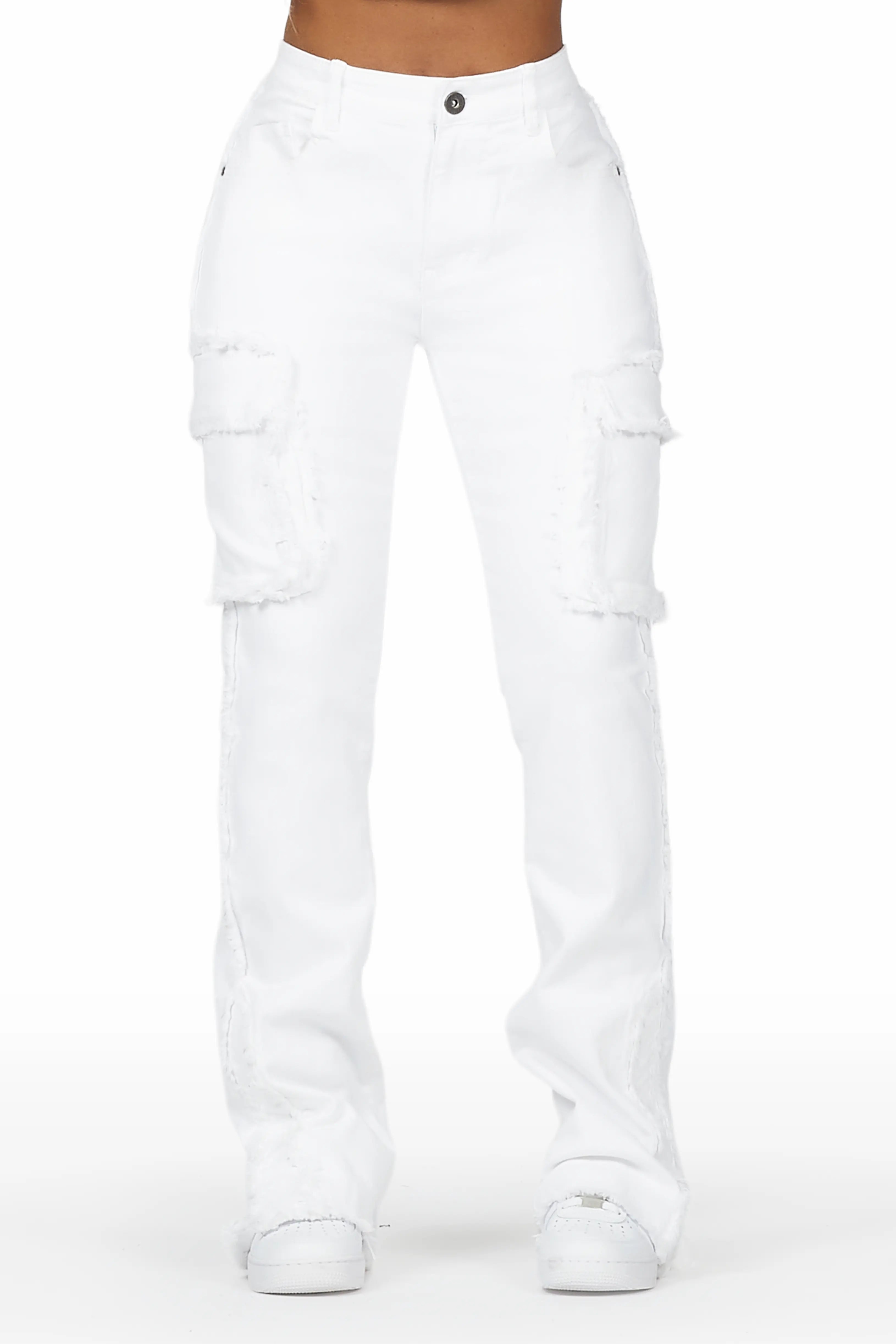 Kassidy White Stacked Flare Jean Comfortable Dark Wash Jeans