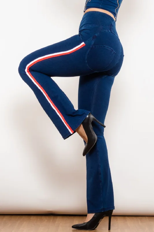 Side Stripe Zip Closure Bootcut Jeans Comfortable Ankle Jeans