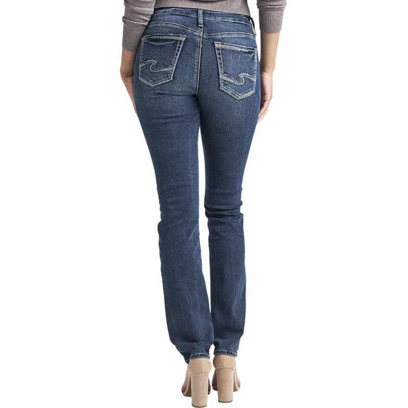 Silver Jeans Women's Suki Mid Rise Straight Leg Jeans Cozy Tencel Blend Denim Jeans