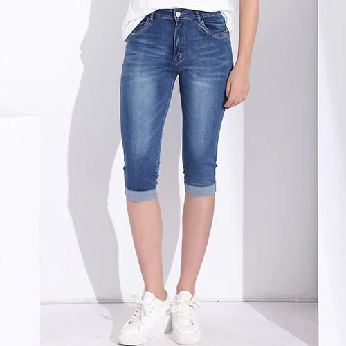 Skinny Capris Jeans Comfortable Dark Wash Jeans