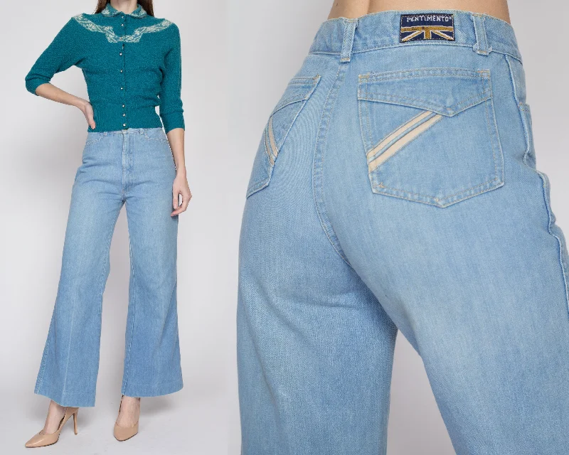 Small 70s High Waisted Light Wash Flared Jeans 26" Trendy Skinny Fit Jeans