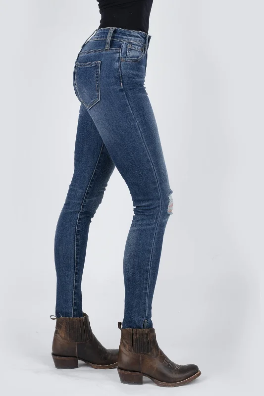 Stetson 902 Womens Blue Cotton Blend High Waist Jeans Comfortable Straight-Legged Denim