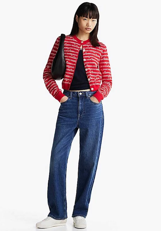 Tommy Jeans Layla Slim Straight Leg Jeans, Blue Trendy Patchwork Denim Jeans