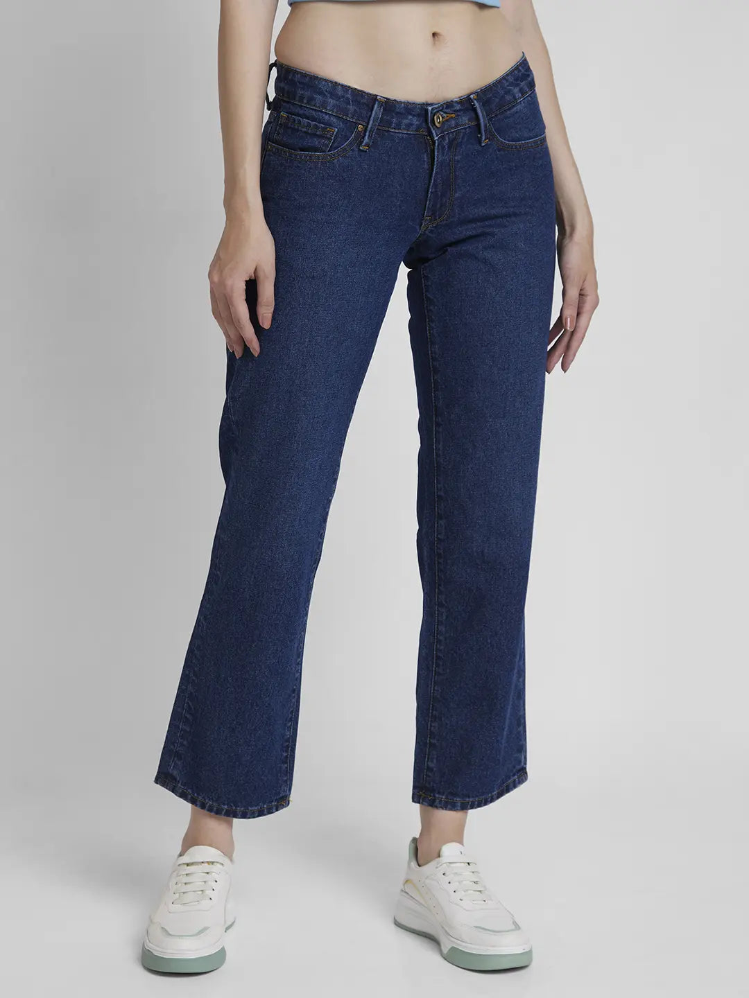 Spykar Women Dark Blue Cotton Straight Fit Regular Length Clean Look Jeans -(Bella-Low) Stylish Slim Fit Denim