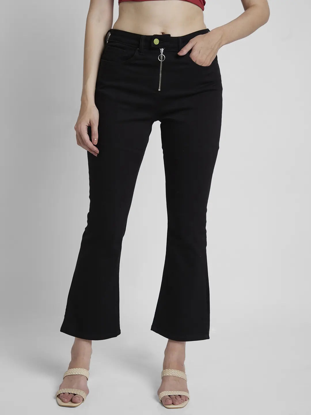Spykar Women Black Lycra Bootcut Fit Ankle Length Clean Look Jeans -(Elissa) Fashionable White Denim Jeans