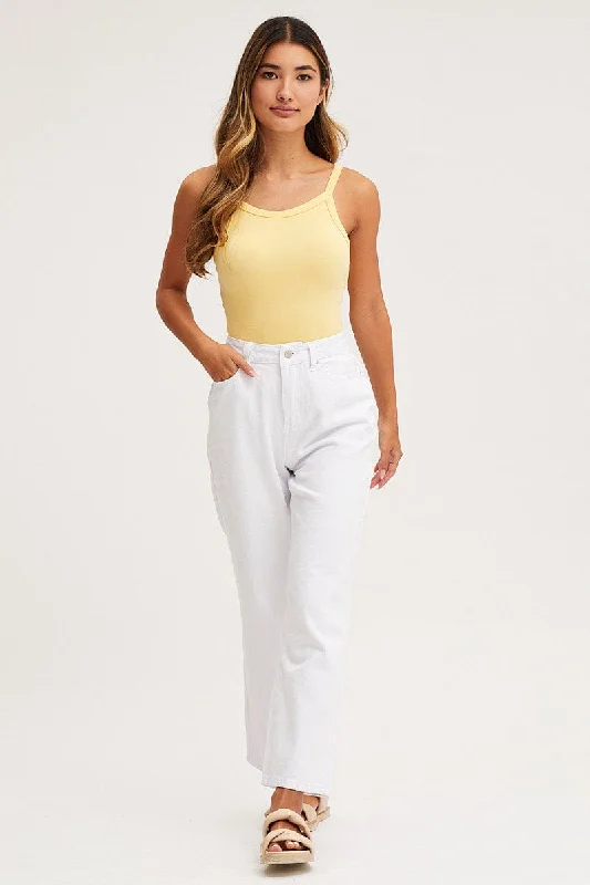 White Wide Leg Denim Jeans High Rise Trendy Acid Wash Skinny Jeans