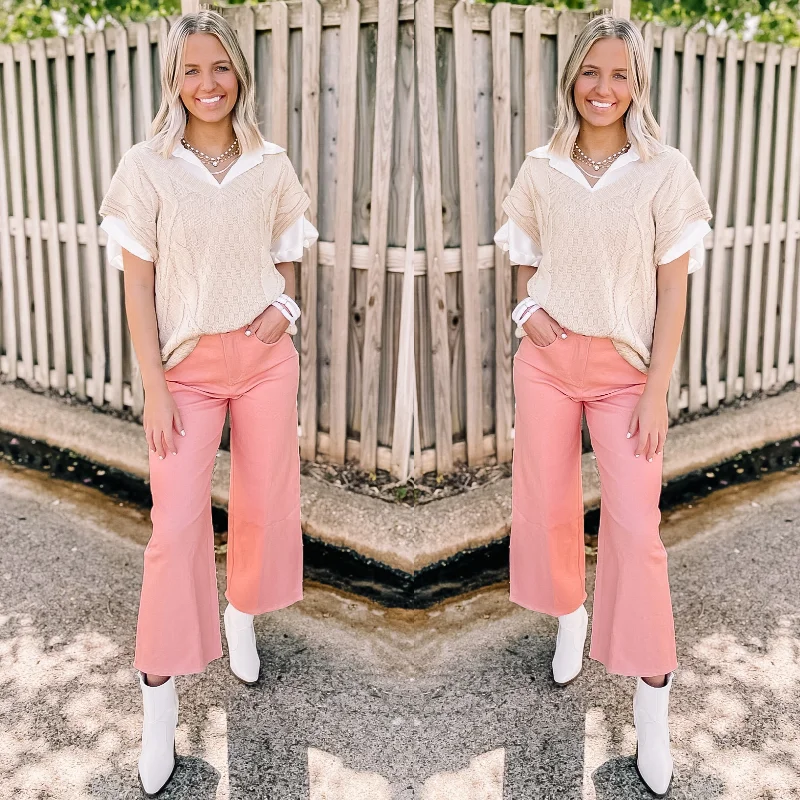 Chic Meet Up Wide Leg Cropped Denim Jeans in Coral Fashionable Mom Jeans