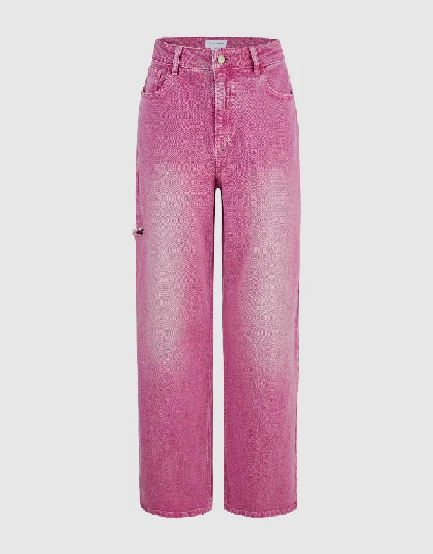 Wide-Leg Jeans Comfortable Faded High-Rise Jeans