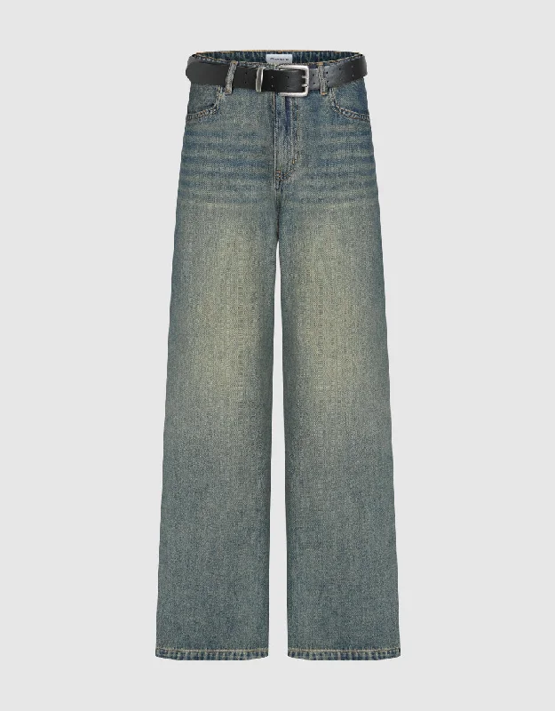 Wide-Leg Jeans With Belt Fashionable Bootcut Jeans
