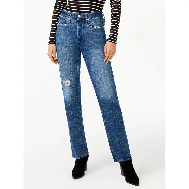 FA Full Wide Straight Jeans Chic Rolled Cuff Denim Jeans